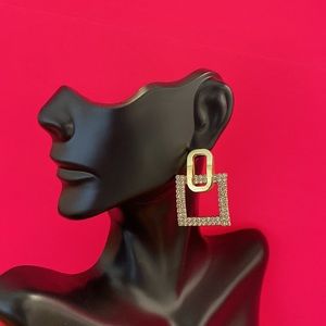 Express Goldtone Square and Oval Rhinestone Doorknocker Earrings with Posts